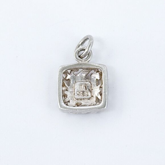 Vintage Sterling Silver 925 Turquoise Square Filigree Pendant - Picture 4 of 6